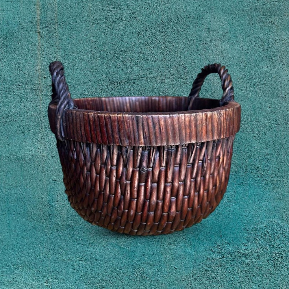 Dark Brown Basket with Twisted Handles
